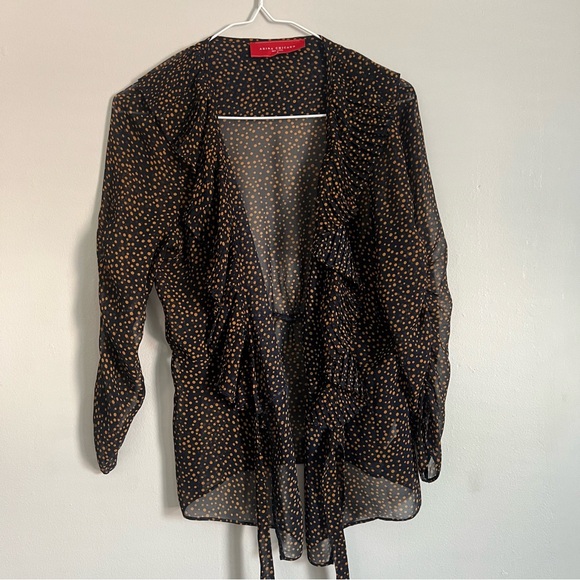 Akira Chicago Red Label Ditsy Spot Print Ruched Wrap Blouse Medium - Picture 4 of 16